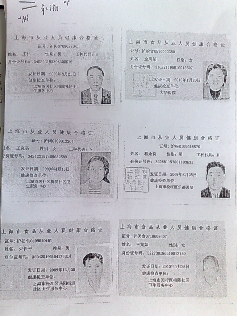 食堂工作人员健康证 - 内容 - 上海市西南模范中学